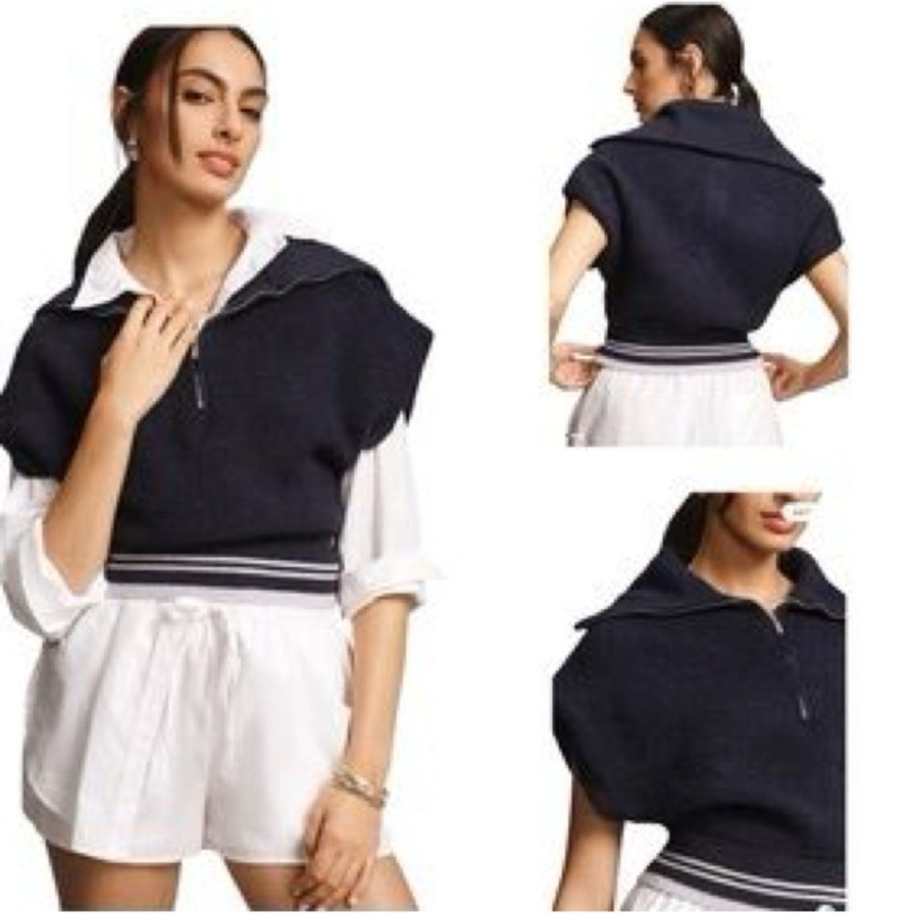 Maeve by Anthropologie Size Small Navy‎ Blue Quarter-Zip Sweater Tee